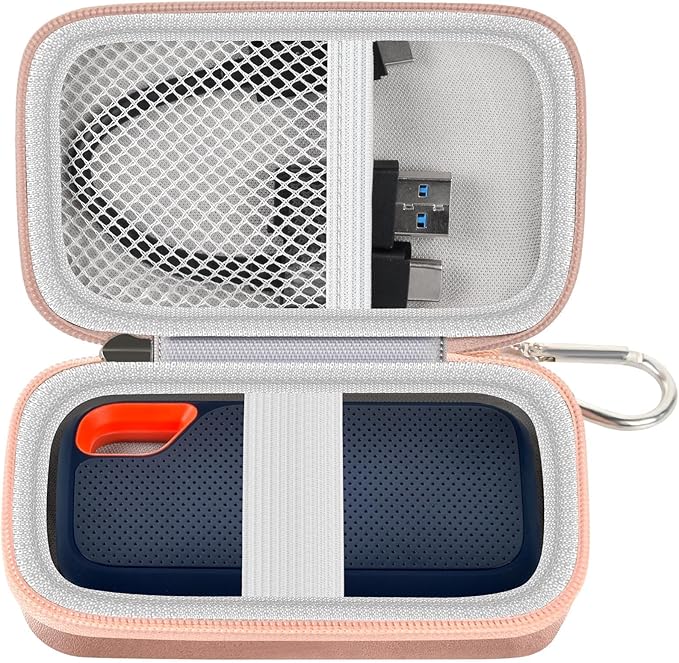 GWCASE Hard Case for SanDisk Extreme Portable SSD 1TB 2TB 4TB 8TB 500GB, External for Solid State Drive Travel Carrying Holder with Mesh Pocket for USB Cables & SD Cards (Bag Only)-Pink