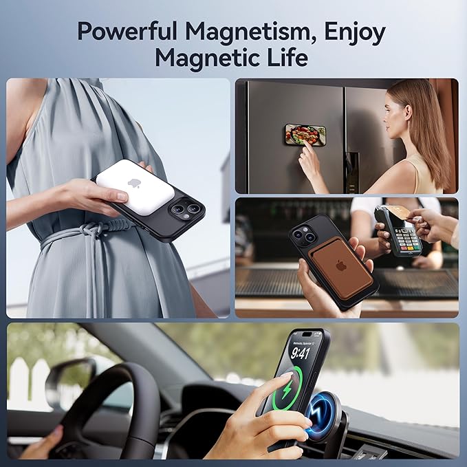 CASEKOO for iPhone 15 Case with Magnetic Invisible Stand [Military Drop Protection] [Compatible with MagSafe] Shockproof Slim Translucent Matte Case 6.1 Inch, Black, for Man/Woman