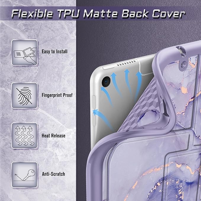 Fintie Magnetic Stand Case for iPad Air 10.5" (3rd Generation) 2019 / iPad Pro 10.5" 2017, Multi-Angle Viewing Rugged Soft TPU Back Cover with Pencil Holder, Auto Wake/Sleep (Lilac Marble)