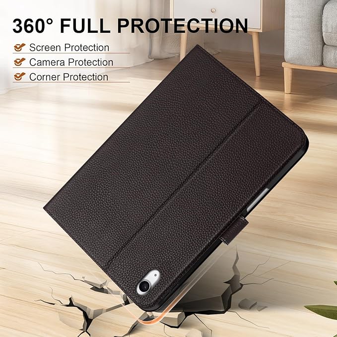 Genuine Leather Case for iPad 11th Gen 11" (2025/A16) & 10th Gen 10.9" (2022) | Slim Protective Cover with Adjustable Stand, Magnetic Closure, Auto Wake/Sleep, Premium Leather | Dark Brown