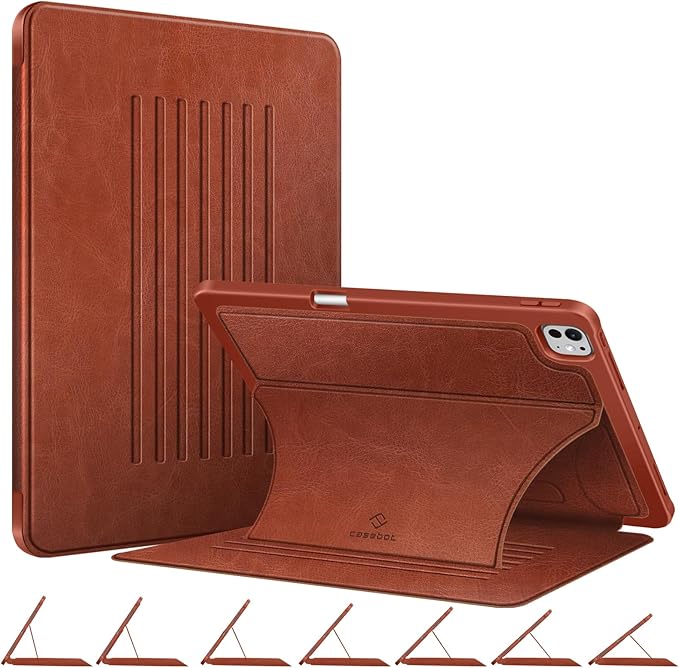 Fintie Magnetic Stand Case for iPad Pro 13-inch (M5) 2025 / (M4) 2024 - Multiple Angles Shockproof Rugged Soft TPU Cover with Pencil Holder, Auto Sleep/Wake, Brown