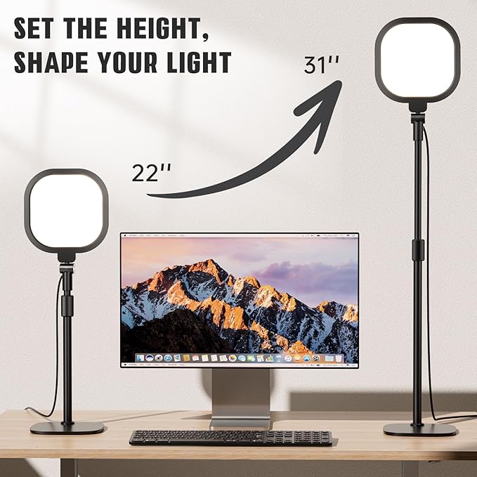 Desk Ring Light with Stand and Phone Holder, 3000K-6500K Adjustable Computer Ringlight, Video Conference Light for Zoom Meeting, Video Calls, Webcam, Desktop Light for Video Recording, CRI 97.8