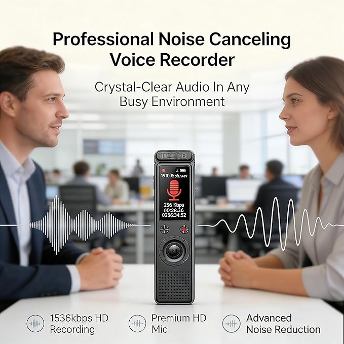 AI Voice Recorder, Transcribe & Summarize with AI, App Control, AI Note Taker for Meeting & Lecture, Support 152 Languages, Voice Activated Recorder with Playback, Black