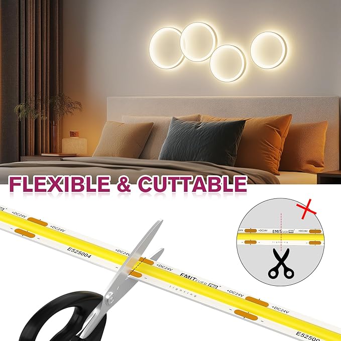 EMITEVER COB LED Strip Lights Neutral White, 4000K Tape Light Premium High Density, DC 24V, 360+Lumens/ft, 5120LEDs/Spool,Ra 90+,32.8ft/10m,UL Listed 5 Year After-Service(Power Supply Sold Separately)
