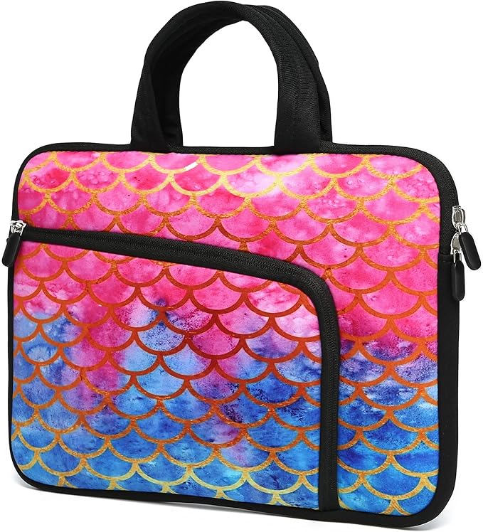 11 11.6 12 12.1 12.5 inches Laptop Sleeve Chromebook Case Ultrabook Case Notebook Sleeve PC Messenger Bag Tablet Case Neoprene Handle Sleeve for Women Men, Two Pockets(Mermaid Scale)