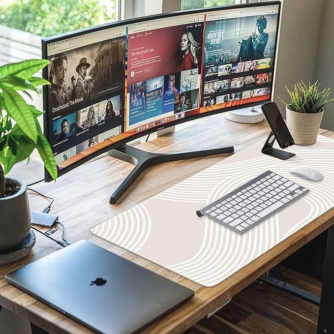 iCasso Big Desk Pad, XXL Extended Gaming Mouse Pad, Large Mouse Pad for Desk Rubber Base Mousepad with Stitched Edges, Keyboard Mouse Mat for Work, Game, Office, Home, Lines