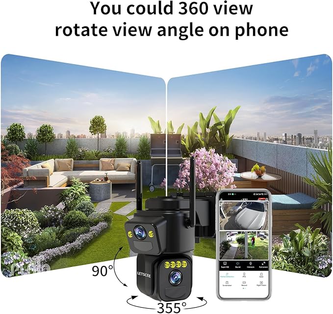 LETSCEE Security Cameras Outdoor WiFi,5G/2.4G Cameras for Home Security Solar Power with Dual Lens,Motion Detection,Night Vision,2-Way Audio,Weather Proof,No Subscription Fee