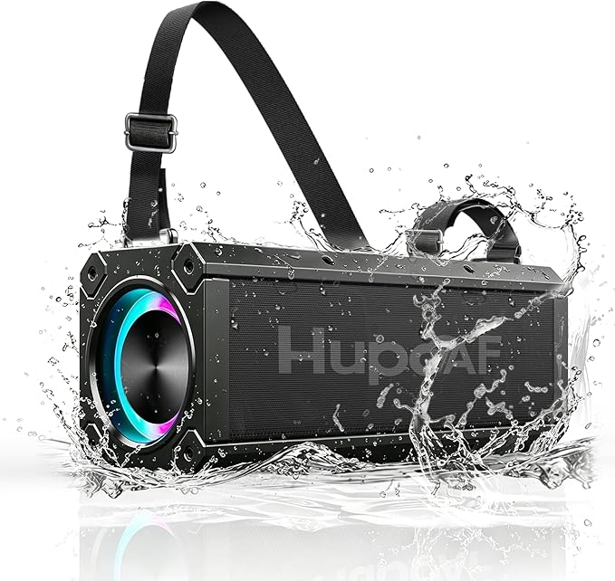 Hupoaf Speaker Bluetooth Wireless, 120W(Peak) Loud Outdoor Speaker with Deep Bass, IPX7 Waterproof, 20000mAh Power Bank/TWS/Portable Strap/EQ/Lightshow, Portable Speaker for Party/Camping/Beach/Garage
