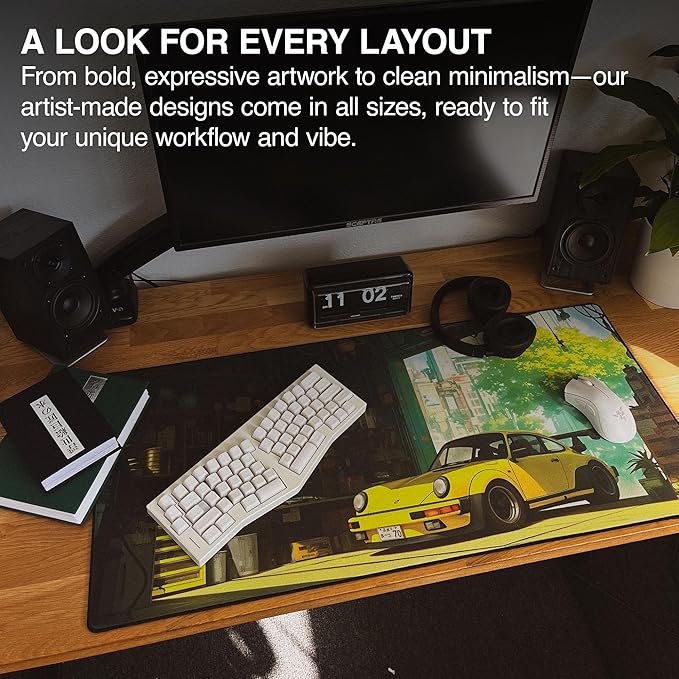 MPCO. Original Large Gaming Desk Mat – 36" x 17" Duraglyde Manga Motors Gramps-Garage Full Desk Mouse Pad for Smooth Precision – Non-Slip, Washable Extra-Large PC Mouse Pad for Gaming Sessions