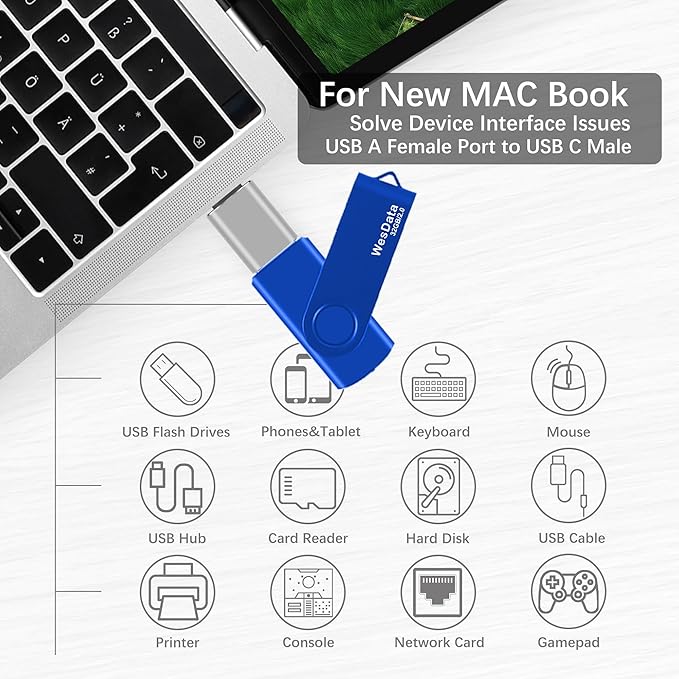 32GB USB 2.0 Flash Drive and 1 USB C Adapter, Thumb Drive USB Memory Stick Jump Drive, Compatible with OTG Type C Phones, Tablets, Laptop, PC (Blue)