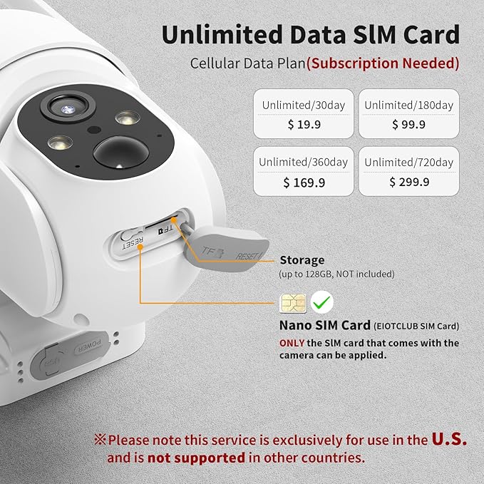ELYSOO 4G LTE Cellular Security Camera, 2 Pack Solar Powered Outdoor Cameras No WiFi Needed for Farm&Ranch, 360° View, 2K Night Vision, Built in SIM Card(Support Verizon/AT&T/T-Mobile) - White