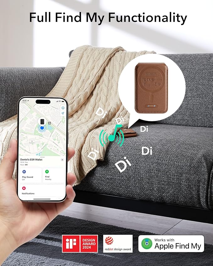 ESR Geo for Magsafe Wallet with Full Find My Functionality,5 Card Holder Stand Grip for Phone Case, RFID Blocking, Magnetic Wallet for iPhone 17e/17/16/15/14/13/12 Series, with Adjustable Stand, Brown