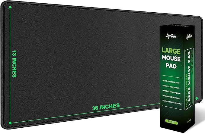 LifeTrim 36” x 13” Extra Large Mouse Pad Gaming Extended Keyboard Mat Full Desk Cover Oversized Mouse Pad XL Desk Protector Mat Giant Thick Black Gaming XXL Mousepad Large Desk Mats Deskpad