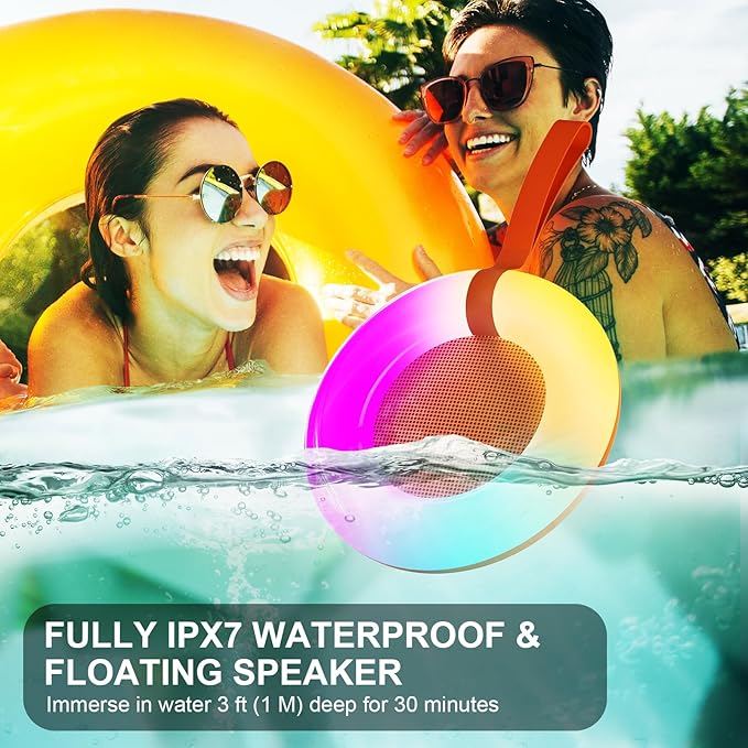 Bluetooth Shower Speaker,IPX7 Waterproof Speaker with Dynamic LED Light,Portable Bluetooth Speakers,Floating, True Wireless Stereo for Outdoor/Pool/Beach,BT5.3/TF-Card,Ideal Gifts(Orange)