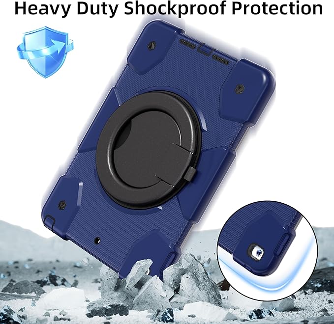 Andnary Case for iPad 9th/8th/7th Generation 10.2 inch, Shockproof Cover with Screen Protector/360° Rotate Stand/Pencil Holder/Shoulder Strap, Kids Case for iPad 2021/2020/2019 (Navy+Black)