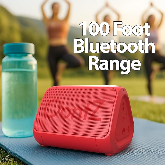 OontZ Angle Solo Portable Bluetooth Speaker - Ultra Portable, 14 Hours of Playtime, 100ft Wireless Range, Waterproof, Budget-Friendly Speaker for Travel, Outdoor or Home, Great Gift (Red)