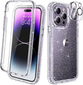 Diaclara Designed for iPhone 14 Pro Max Case 6.7’’ [2023 Upgraded], Full Body Rugged Case w/Built-in Touch Sensitive Anti-Scratch Screen Protector+9H Glass Camera Lens Protector(Clear Glitter)