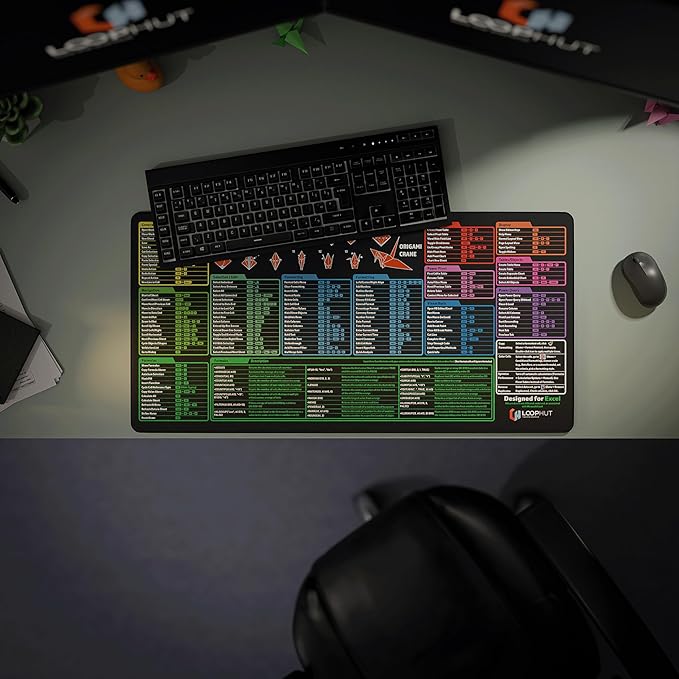 Excel Shortcut Keys Mousepad Extra Large Mouse Mat | 31.5x15.75in XL | Non-Slip Rubber Base | Durable Stitched Edge