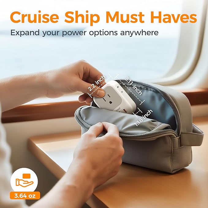 USB Wall Charger, Wall Plug Adapter Outlet Extender, TESSAN 3 Charger Block (1 USB C Port), Multi Charging Station for Cruise, Bathroom, Office, Dorm Essentials