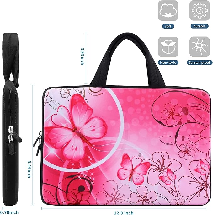 icolor 11 11.6 12 12.1 12.5 inch Laptop Carrying Bag Chromebook Case Notebook Ultrabook Bag Tablet Travel Cover Neoprene Sleeve for Apple Macbook Air Samsung Google Acer HP DELL Lenovo Asus Pink