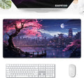 Gaming Mouse Pad, Keyboard Mouse Pad 31.5x15.7 inch XXL Large Computer Laptop Cool Desk Mat with Non-Slip Rubber Base and Stitched Edge for Home Office Work, Japanese Night View Cherry