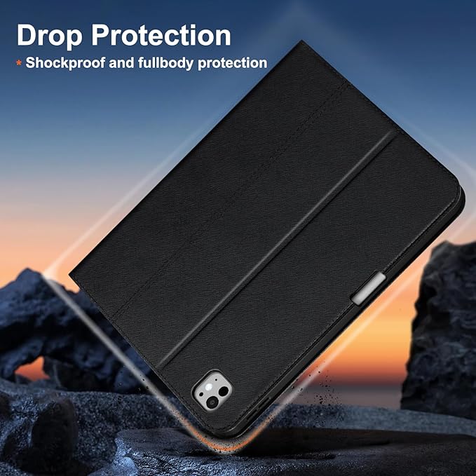 Gexmil Genuine Leather Case for iPad Pro 13 Inch (M5/M4) 2025/2024 with Pencil Holder,Protective Shockproof Smart Leather Folio Cover Adjustable Stand Auto Sleep/Wake,Cross-Hatched Black