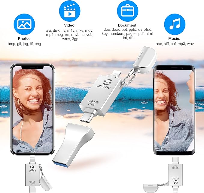 JSL JDTDC 512GB Genuine Apple MFi Certified iPhone Photo Stick, Real Capacity 3 in 1 USB C Flash Drive Thumb Drive for iPhone 16/15/14/13 iPad Android PC, Secure Encryption & 1-Tap Backup Memory Stick