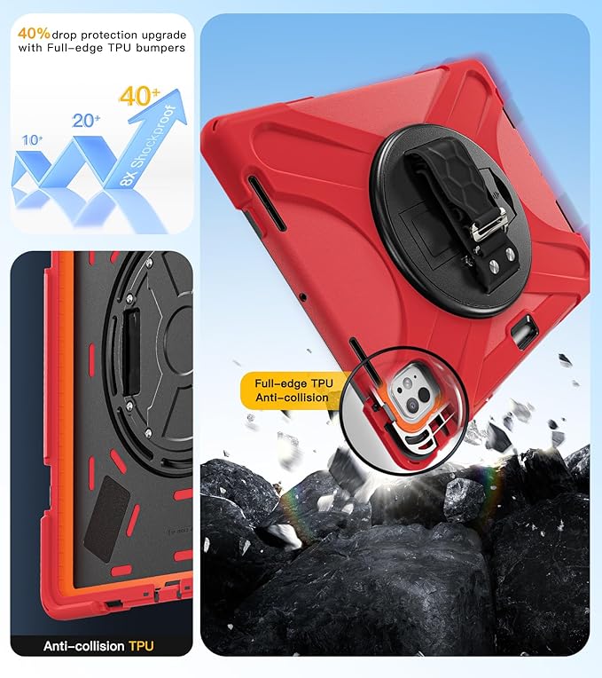 BRAECN for iPad Pro 13 inch Case M5 2025 & M4 2024 Heavy Duty Shockproof Protective with Pencil Holder Screen Protector 360°Rotating Stand Handle & Shoulder Strap Full Body Cover Kids Friendly