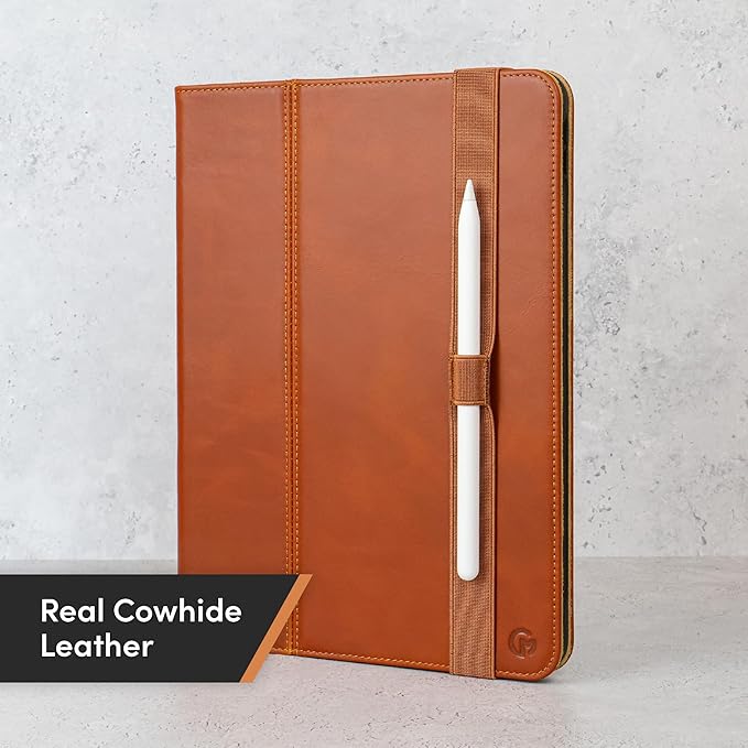 Casemade Real Leather Case Compatible with iPad Air 11-inch M4/M3/M2 (2026/2025/2024), iPad Air 5th/4th Generation 10.9'' - Full-Grain Leather Cover, Auto Sleep/Wake, Dual Stand Position (Tan)