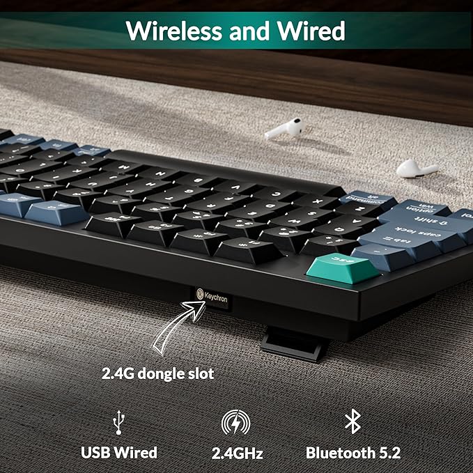 Keychron B31 Wireless Silent Keyboard, 75% Layout Quiet Typing Custom Programmable, 2.4 GHz/Bluetooth/Wired Ergonomic Support Compatible for Mac Windows Linux - Deep Black