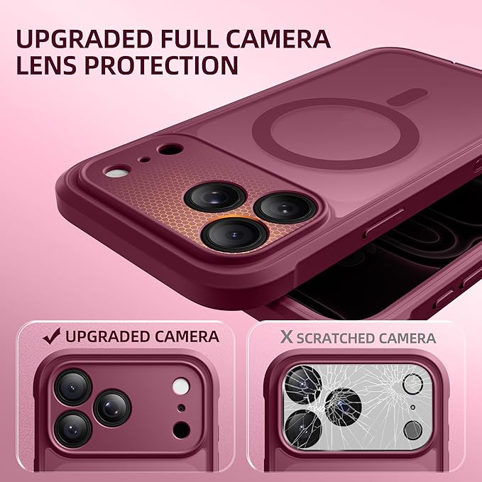 BERFY for iPhone 17 Pro Case, Compatible with MagSafe, Built-in Privacy Screen Protector, Camera Protection, Shockproof Full Body Phone Case 6.3", Translucent Red
