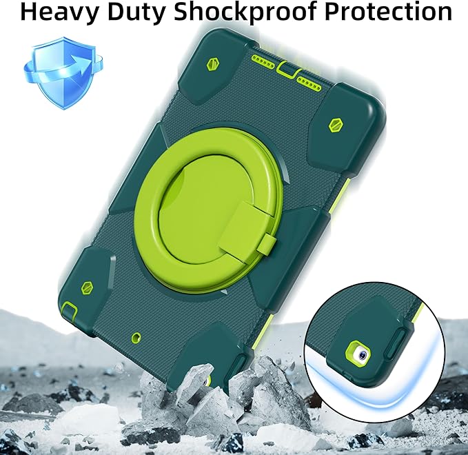 Andnary Case for iPad 9th/8th/7th Generation 10.2 inch, Shockproof Cover with Screen Protector/360° Rotate Stand/Pencil Holder/Shoulder Strap, Kids Case for iPad 2021/2020/2019 (Dark Green+Green)
