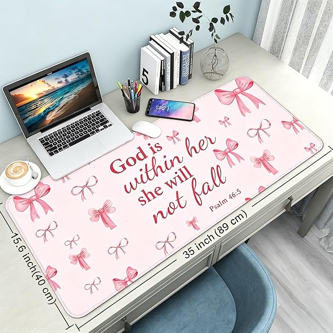 Desk Mat,Large Mouse Pad 35''×15.6'' XXL Extended Mouse Pad Mat Desk Pad with Non-Slip Base Mousepad for Computer,Office,Keyboard and Laptop - Bowtie