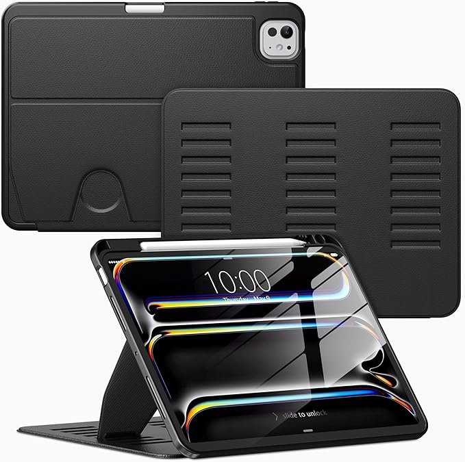 VIKESI Case for iPad Pro 11 inch (M5/M4) 2025/2024,Multiple Angles Magnetic Stand Cover,Shockproof Back,Pencil Holder,and Auto Sleep/Wake,Black