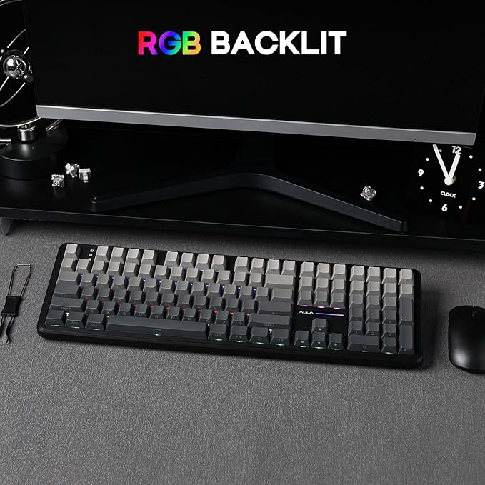 EPOMAKER Aula F108 Wireless Gaming Keyboard, Full Size Mechanical Keyboard with 4000mAh Battery, 108 Hot-Swappable and Programmable Keys, RGB Backlight, for Mac/PC/Android (Shadow Black)