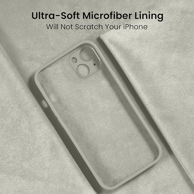 FireNova Designed for iPhone 14 Case, Silicone Upgraded [Camera Protection] Phone Case with [2 Screen Protectors], Soft Anti-Scratch Microfiber Lining Inside, 6.1 inch, Stone