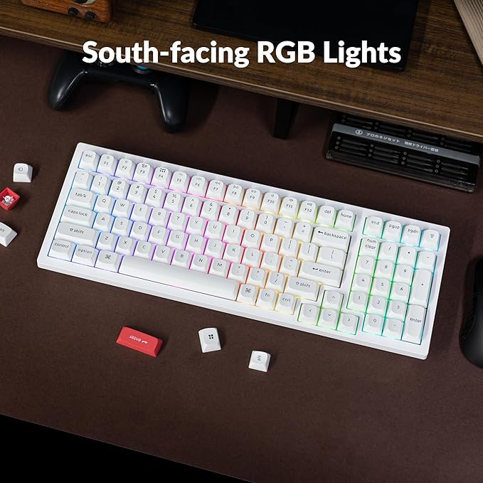 Keychron K4 Pro QMK/VIA Custom Wireless Mechanical Keyboard, Programmable Hot-swappable 100 Keys, RGB Backlight Wired Gaming Keyboard with K Pro Silent Red Switches for Mac/Windows/Linux - White