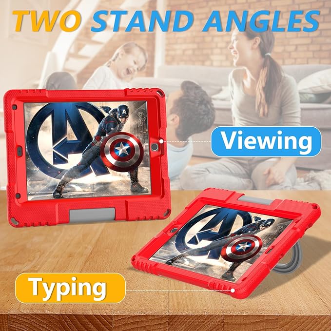 Kids Case for iPad 5th/6th Generation 9.7-inch 2017/2018 Release, Lainergie iPad Air 2 Case with Screen Protector, iPad Pro 9.7 Protective Cover Case Lightweight Shockproof with Handle Stand, Red