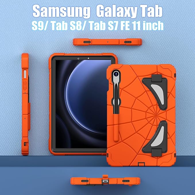 AKABEILA Compatible with Samsung Galaxy Tab S10 FE 2025/Tab S10 Lite 2025 Tablet Case，Lightweight Shockproof Rugged Protective Cover with Kickstand for Kids Children Boys Babies Orange Black