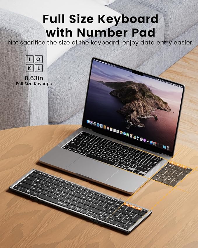 ProtoArc Backlit Foldable Keyboard, XK01 Plus Folding Portable Bluetooth Keyboard for Travel, True Full Size External Wireless Keyboards with Backlight for iPad Tablet Smartphone Laptop - Gray