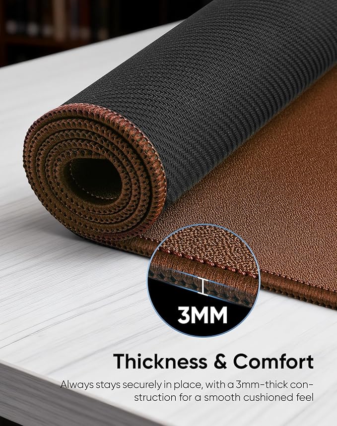 Reniteco Waterproof Large Gaming Mouse Pad with Durable Stitched Edges, Non-Slip Rubber Base, Grainy Jacquard Mouse Mat Desk Pad for Home Office Gaming, 35.4''x15.7''x0.12'', Matte Brown