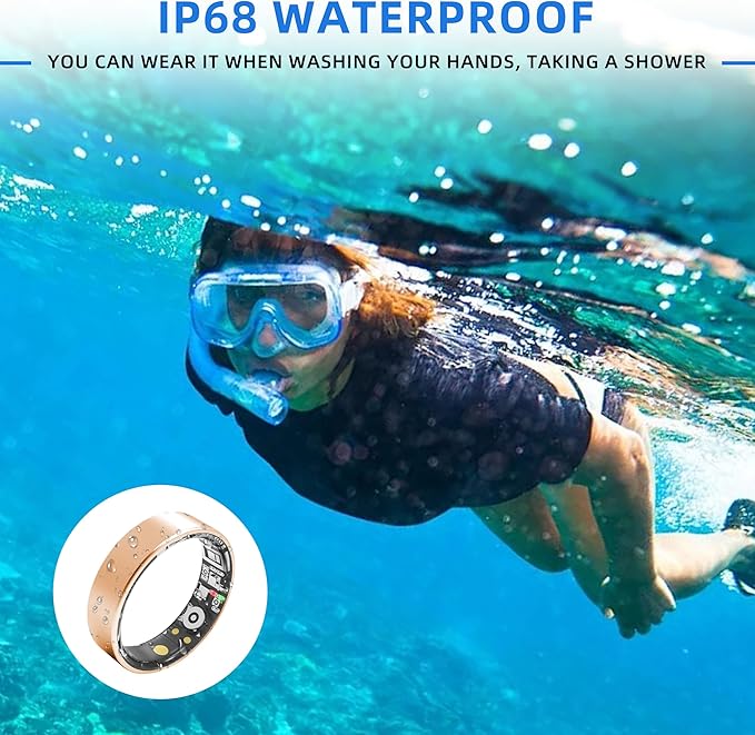 Smart Ring Health Tracking, Sleep Tracking, Heart Rate, Blood Oxygen, Blood Pressure，Fitness Ring, Activity Monitoring, 5 Days Battery, 5ATM Waterproof, No Subscription (Gold, 6#)