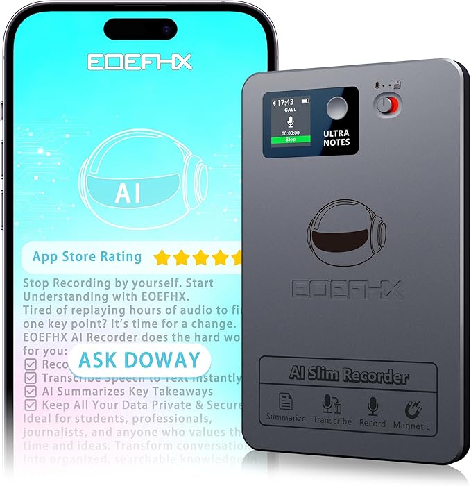 AI Voice Recorder, Transcribe & Summarize with Deep AI Analysis, Support 152 Languages, App Control, AI Noise Cancellation, Upgraded Built-in MagSafe, 64GB Audio Recorder for Meetings, Lectures, Call