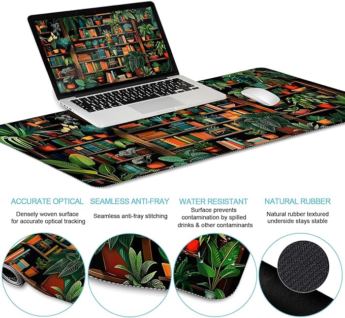 LIMKRIAN Book Mouse Pad Set Large Desk Matt for Desktop, Ergonomic Mouse Pad with Wrist Rest, Gaming Mouse Pad Wrist Support Keyboard Mat Cup Coaster Set Cute Office Desk Decor Accessories