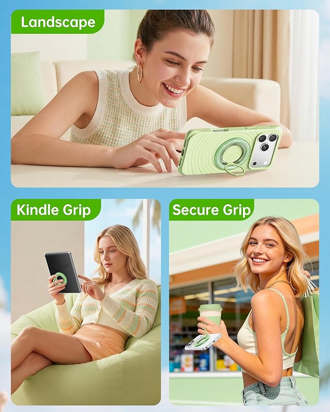 SYNCWIRE Magnetic Phone Ring Holder for MagSafe - Phone Grip Stand with 360° Rotation Finger Ring Kickstand Compatible with iPhone 17 16 15 14 13 12 Pro Max MagSafe Accessories,Honeydew Green