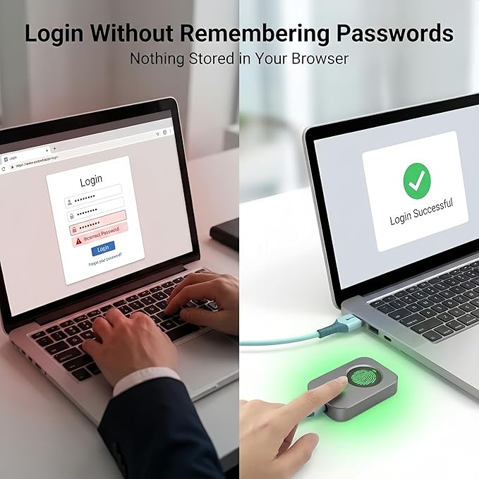 Windows Hello Fingerprint Reader for Windows 11 10, Offline Physical Security Vault for PC, USB Biometric Fingerprint Scanner, 360° Touch Secure Login & Data Encryption Device for Laptop Sliver