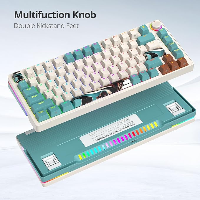 75% Brown Mechanical Gaming Keyboard, Compact 82 Key Hot Swappable with Knob, RGB Backlit OEM Profile, Wired USB-C Keyboard with Linear Switches for Windows Mac
