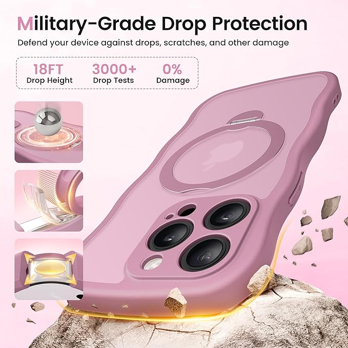 CAPRARO for iPhone 13 Pro Case with 360° Spin Magnetic Stand for Women, [Compatible with MagSafe] [Full Camera Protection] Cute Wave Translucent Matte Case for iPhone 13 Pro, Black Currant