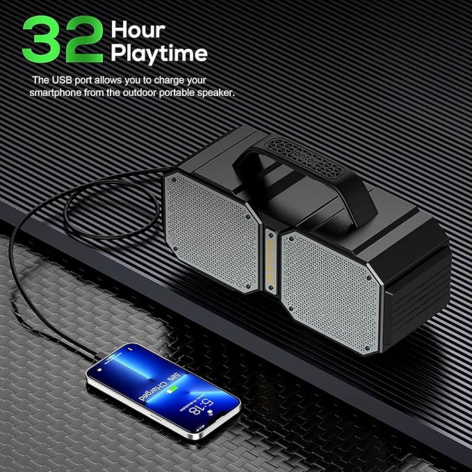 BUGANI Shock Bluetooth Speaker, Portable Bluetooth 5.3, Waterproof, 60W Super Power, Outdoor Speaker, Black(New Model)