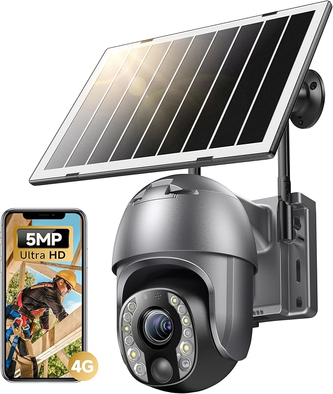 ELYSOO 5MP Cellular Security Camera Outdoor, No WiFi Security Camera with 10X Optical Zoom, 4G LTE Solar Powered Cameras, Human Detection & Auto Focus, Color Night Vision, Pan Tilt 360° Live View